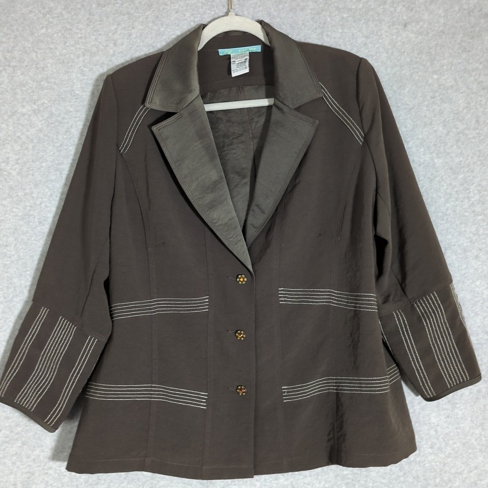 Alain Weiz Arty Blazer Jacket Women 18 Embroider Embellish Taupe Career Church